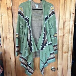 Tasha Polizzi Green and Brown Patterned Women's Open Front Cardigan